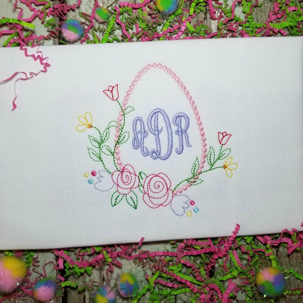 Vintage Easter Egg with Flowers Monogram Machine Embroidery Design -  Digital Download