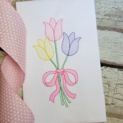 Tulip Bouquet Machine Embroidery Design Sketch Stitch - Digital Download