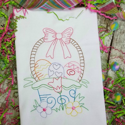 Vintage Stitch Easter Basket Machine Embroidery Design - Digital Download