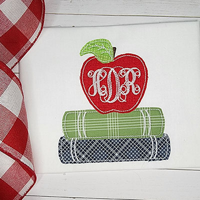 Apple with Books Machine Applique Design for Back to School Embroidery ...